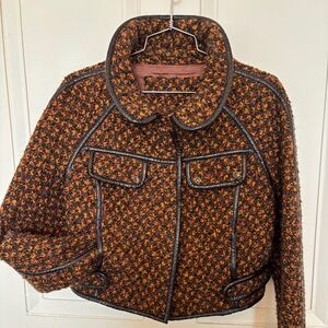 Bomber Jacket Brown and Orange Tweed Wool Boucle Size M-L